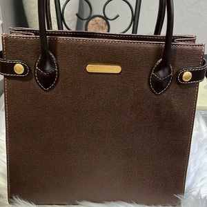 Authentic Burberry tapered brown leather with haymarket check handbag